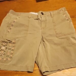 Embroidered Khaki Shorts